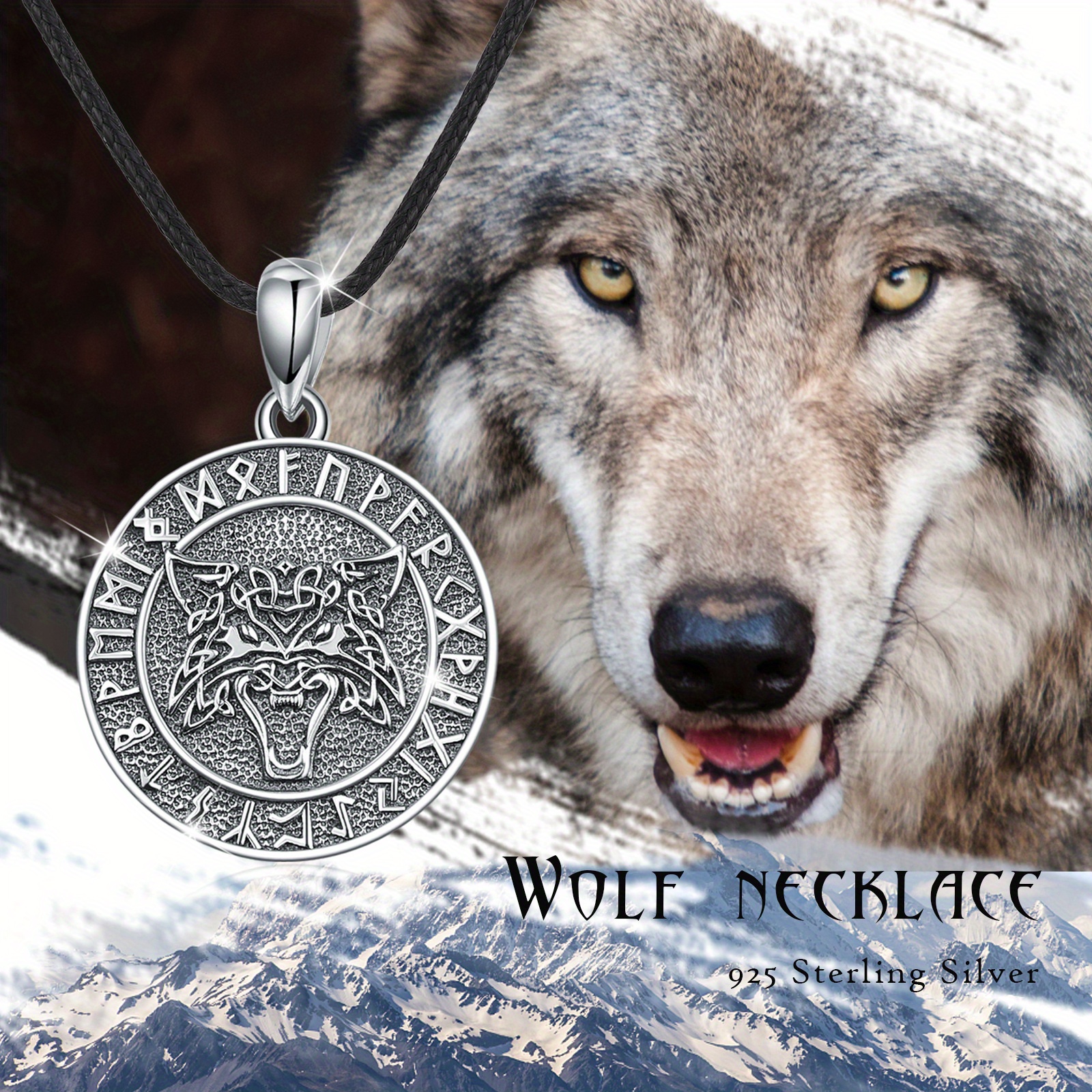 Wolf Head Pendant Necklace in 925 Sterling Silver